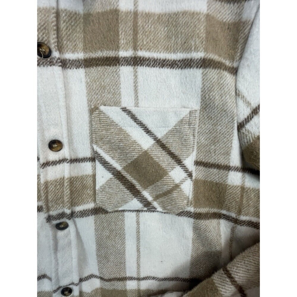 Plaid Flannel Shacket Adult Size Medium Khaki/White Manfinity Homme Jacket Y2K - Picture 7 of 9